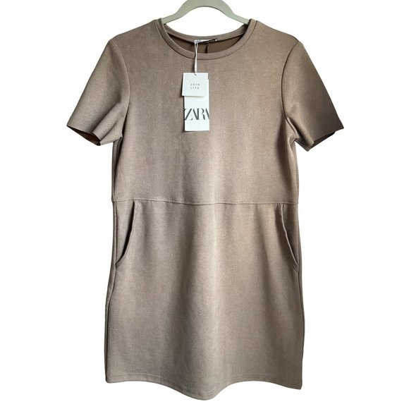 Zara Dresses & Skirts - New w/tags Zara Sz.Small Sheath dress pullover Tan short sleeve